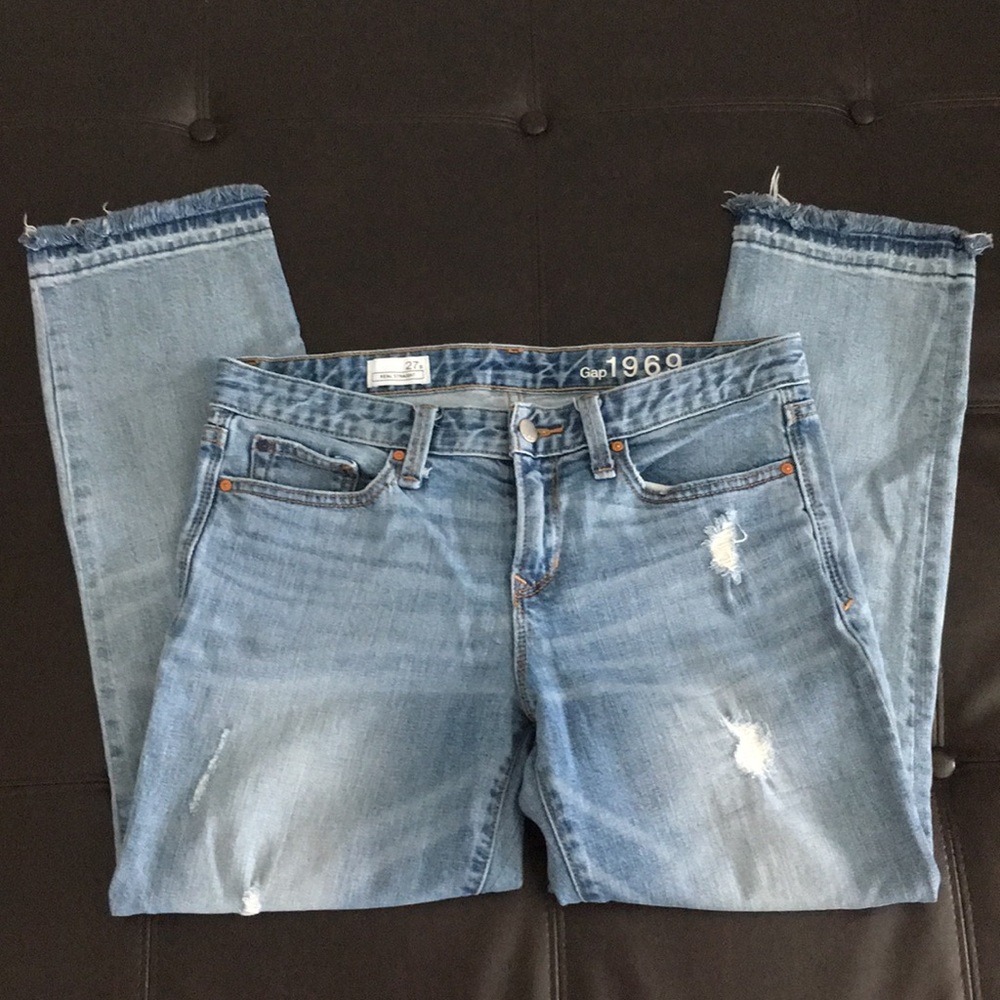 Gap cropped fringe jeans